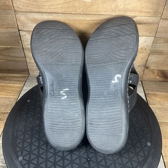 Clarks Women's Size 8 Laurieann Gema Black Leather Open Toe Floral Sandals - Picture 9 of 10